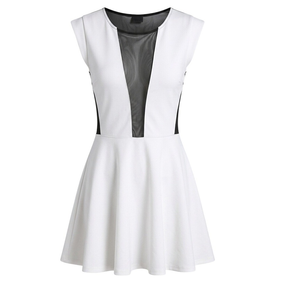 Born in Hollywood Womens L White Black Color Block Mesh Back Skater Mini Dress